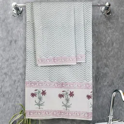 Texstylers Teal & Grey 3 Piece Printed Cotton 300 GSM Towel Set-30
