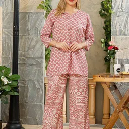 NIGHT FLOSS Floral Printed Pure Cotton Tunic & Trouser-image-65