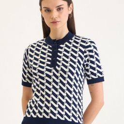 ELLE Women Brand Logo Printed Henley Neck Cotton Relaxed Fit T-shirt-image-21