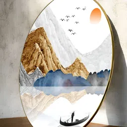 Art Street Gold-Toned & White Paper Mountain Wave Birds and Animals Printed Wall Art-image-41