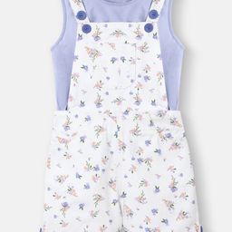 Nauti Nati Girls Printed Cotton Kangaroo Pouch Pocket Dungaree With T-Shirt-picture-4