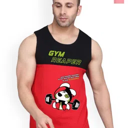 SLOWLORIS Pack Of 2 Printed Round Neck Bio-Wash Cotton Gym Vests-picture-6