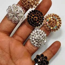 DIVYANSHI COLLECTION Women Pack Of 6 Brass Gold & Silver-Plated American Diamond Ring-55