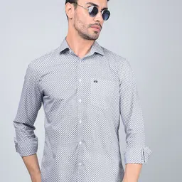 Crimsoune Club Men Classic Fit Spread Collar Geometric Printed Cotton Casual Shirt-image-97