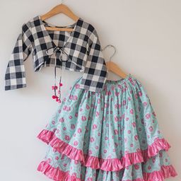LOVE THE WORLD TODAY Girls Checked Tie-Ups Neck Cotton Ready to Wear Lehenga & Top-image-48