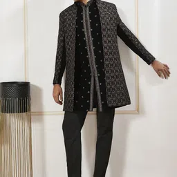 VASTRAMAY EmbroideredSlim-Fit Sherwani Set-image-93