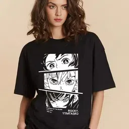 Kotty Typography Printed Drop-Shoulder Sleeves Oversized Cotton T-Shirt-image-10