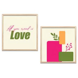 Kotart Pink & Cream-Coloured 2 Pieces Modern Wooden Square Wall Arts-picture-35