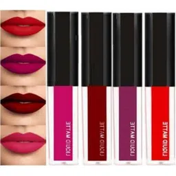 SUNISA Set Of 4 Long Lasting Matte Liquid Lipsticks - 4 ml Each- Pink- Maroon- Purple- Red-51
