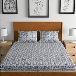 METRO LIVING Blue 104 TC King Bedsheet with 2 Pillow Covers-image-77