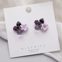 kazare Set Of 2 Rhodium-Plated Artificial Stones Studded Floral Shaped Studs-picture-1
