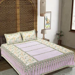 FrionKandy Living Green & White Floral 180 TC King Bedsheet with 2 Pillow Covers-picture-22