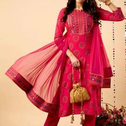 ASHISH PRINT Women Floral Printed Thread Work Kurta with Trouser & Dupatta-0