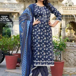 Moda Rapido Women Floral Printed Regular Thread Work Kurta with Trousers & With Dupatta-image-83