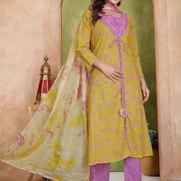 BulBul Women Ethnic Motifs Printed Regular Pure Cotton Kurta Palazzos & Dupatta-image-58