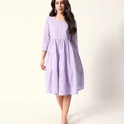 Ishin Women Self Design Round Neck Fit & Flare Midi Dress-image-37