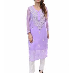 BEAUTY CHIKAN HANDICRAFTS Floral Embroidered V-Neck Mirror Work Georgette Kurta-image-96