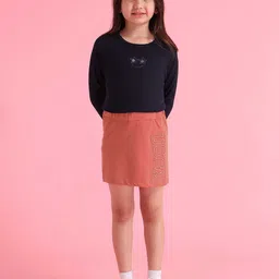 U.S. Polo Assn. Kids Girls Solid Self Design Pure Cotton Straight Mini Skirt-image-18