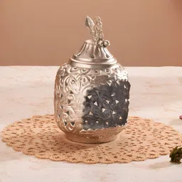 Homspurts Silver-Toned Textured Candle Holder image 5