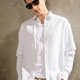 MASCLN SASSAFRAS Vertical Stripes Spread Collar Relaxed Fit Shirt-image-76