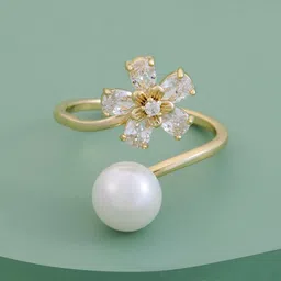 Kushal's Fashion Jewellery Gold-Plated Zircon-Studded & Beaded Finger Ring-image-53
