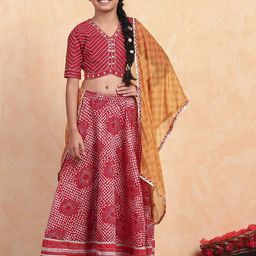 Biba Girls Printed Mirror Work Ready to Wear Lehenga & Blouse With Dupatta-picture-35