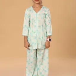 The Mini Trunk Girls ABstract Printed V Neck Straight Kurti With Palazzos-image-95