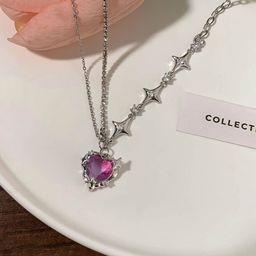 FIMBUL Stainless Steel Heart & Star Charm Stone-Studded Layered Necklace-picture-16