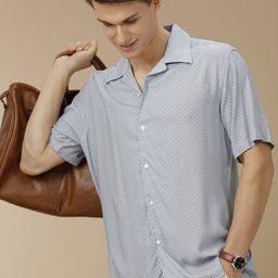 Aldeno Men Comfort Cuban Collar Micro Ditsy Printed Casual Shirt-image-51