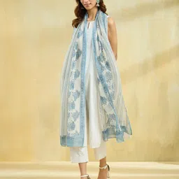 Fabindia Floral Printed Block Print Technique Cotton Silk Dupatta-12