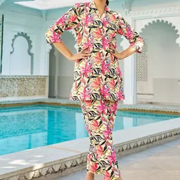Moda Rapido Floral Printed Shirt Collar Neck Shirt With Trousers Co-Ords-picture-57