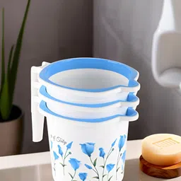 Aura Blue & White 3 piece Floral Plastic Bath Accessories Set-picture-13