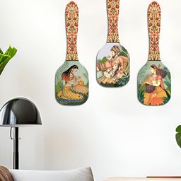 ArtVibes Red & Green 3 Pieces Mural Art Wooden Wall Hangings-picture-31