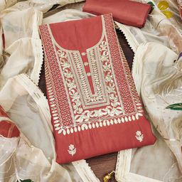 SAINOOR Floral Embroidered Sequinned Pure Silk Semi-Stitched Dress Material-image-11