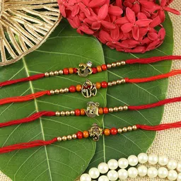 Asthetika Set Of 4 Artificial Beaded Om Thread Rakhis With Roli Chawal-26