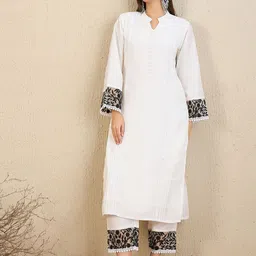 Indo Era White Embroidered Straight Kurta Trousers set-image-82