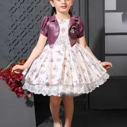 Lagorii Girls Floral Print Georgette Fit & Flare Dress Puffed Sleeves Overcoat-picture-17