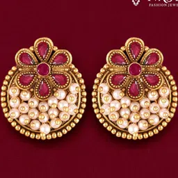 VIVASTRI Women Gold-Plated Artificial Stones and Beads Alloy Studs Earrings-picture-10