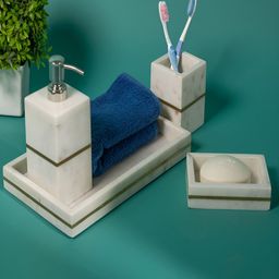 THREADVIBE LIVING White & Gold-Toned 4 Pieces Abstract Marble Bath Accessories-image-34