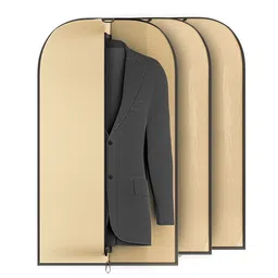 Kuber Industries Brown & Black 3 Pieces Textured Non-Woven Suit Organisers With Zip-44