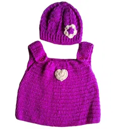 LITTLE CROCHE CREATIONS Girls Self Design A-Line Dress With Cap-image-17