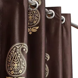 Aura Brown & Gold-Toned 2Pieces Ethnic Motifs Velvet Long Door Curtains-picture-37