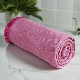 Heelium Peach-Coloured and White Striped Bamboo 250 GSM Bath Towel-39