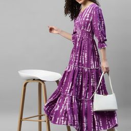 Raiyani Enterprise Tie And Dye Dyed Tiered V-Neck Fit & Flare Maxi Dress-picture-12