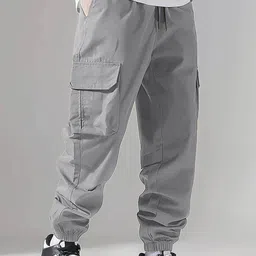 VOGAAN Men Relaxed Loose Fit Cargos Trousers-image-42
