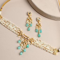 STYYO Gold-Plated Kundan Stones Studded And Pearls Beaded Jewellery Set-2