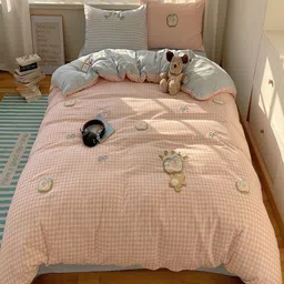 JC HOME Blue & Pink Self Design AC Room Double Queen Bedding Set-picture-43