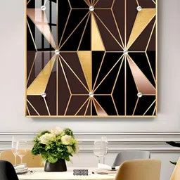 THE NEXT DECOR Yellow & Brown Geometric Glamour Painted Wall Art-image-6