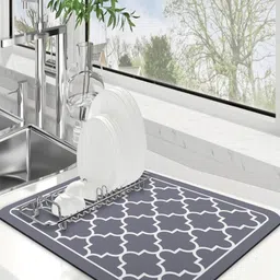 FAVRIA Grey & White Printed Dish Drying Mat-50