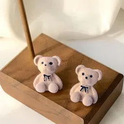 Lady Raiment Teddy Bear Korean Earrings Cream Stud Earring-35